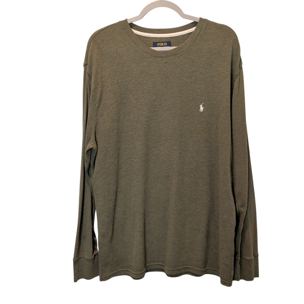 Polo Ralph Lauren Men's Sz XL Olive Green Waffle Knit Thermal Long Sleeve Shirt